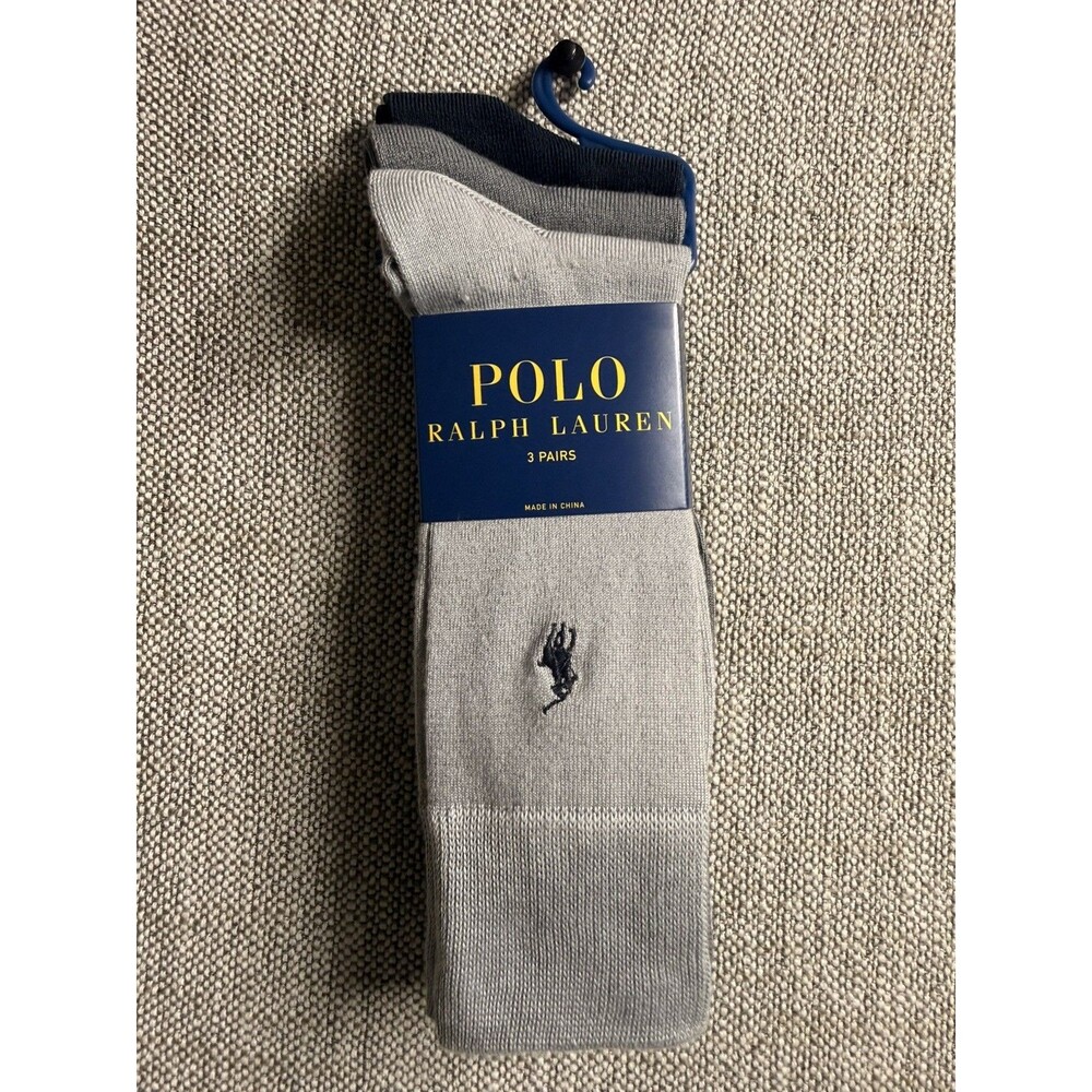 Polo Ralph Lauren Men's Dress Socks 3 Pack Gray & Navy Super Soft Sz 6-12